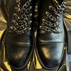 Sleek Black Chain-Embellished Combat Boots